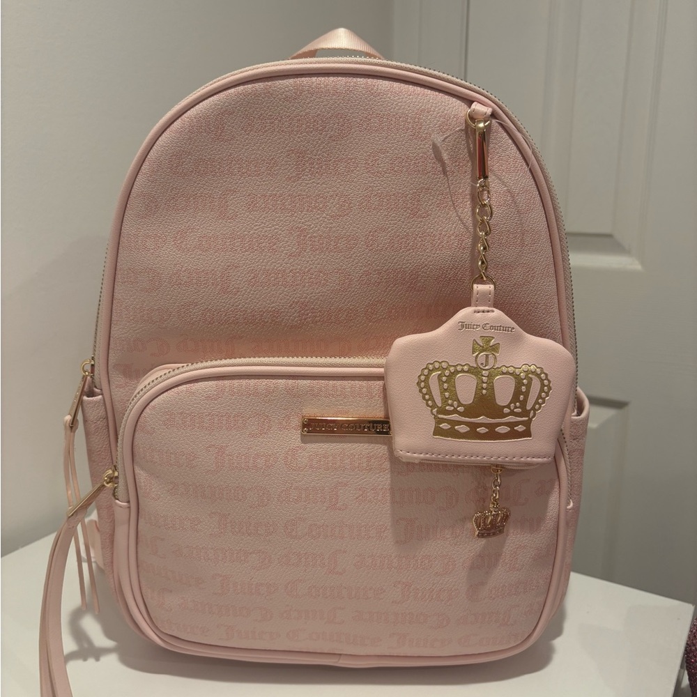 Juicy Couture Pink Backpack with Crown Keychain